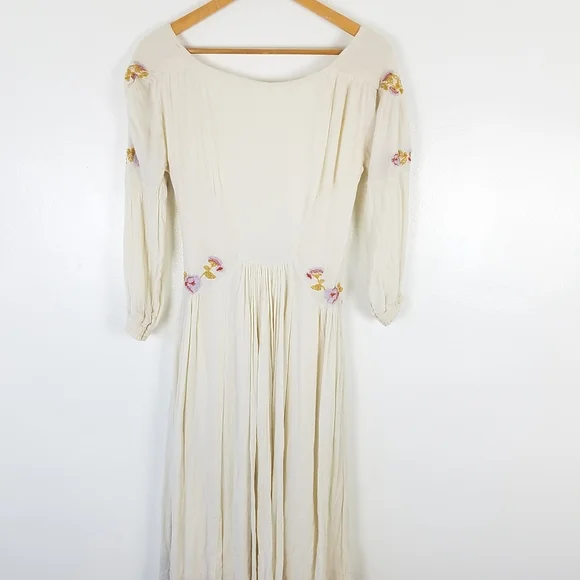 Free People Fay Glow Embroidered Boho Peasant Midi Dress in Cream Size Small - Picture 7 of 14